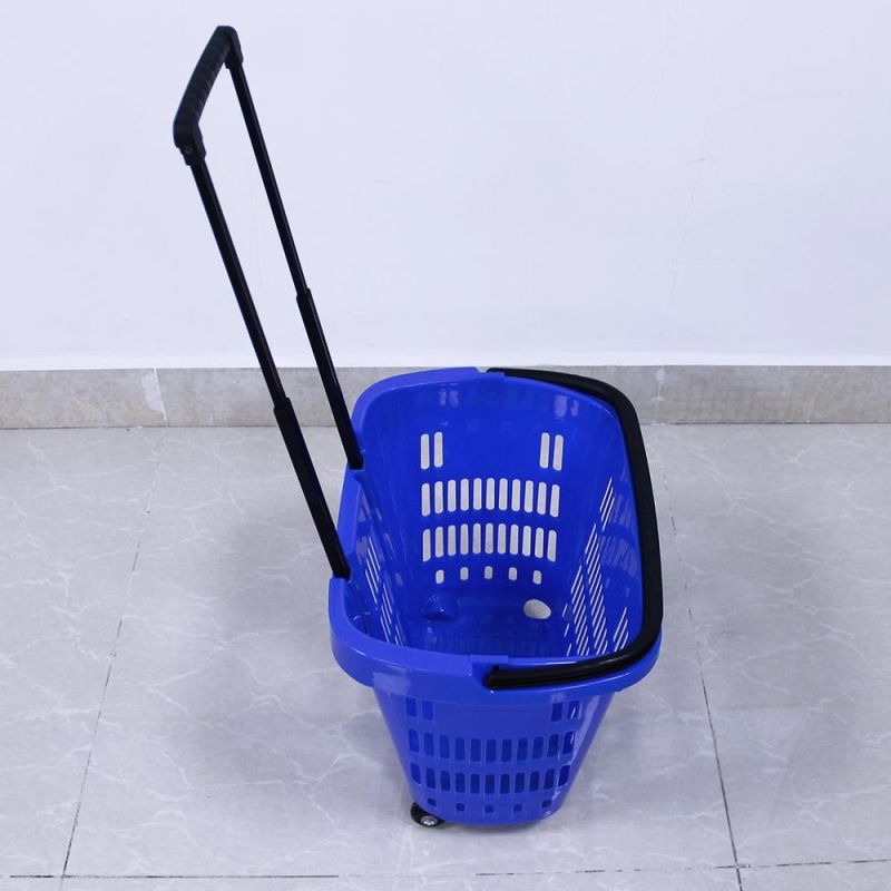 High Quality Plastic Shopping Basket with Wheels for Supermarket
