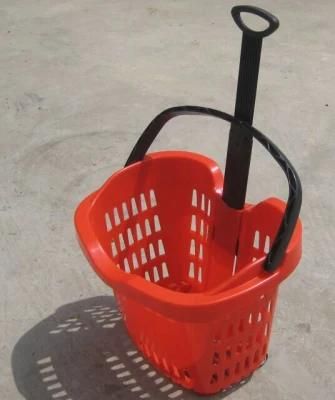Supermarket Plastic Shopping Basket with Wheels (YD-Z11)