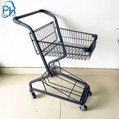 MOQ 50 PCS Japanese Style Supermarket Two Basket Shopping Trolley Cart