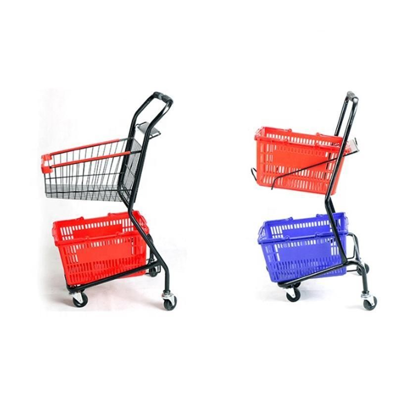 New Design Metal and Plastic Hand Push Shopping Trolley for Supermarket Shop