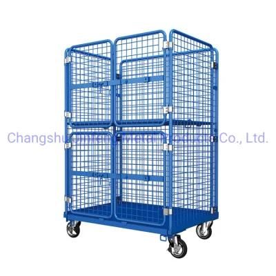 Supermarket Metal Warehouse Foldable Logistics Storage Cage Trolley