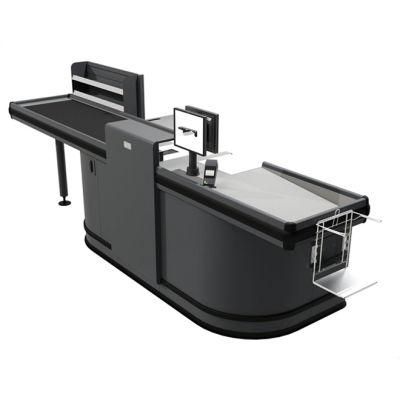 Metal Construction Coated Hotsale Supermarket Checkout Counter with Conveyor Belt Comptoir Caisse