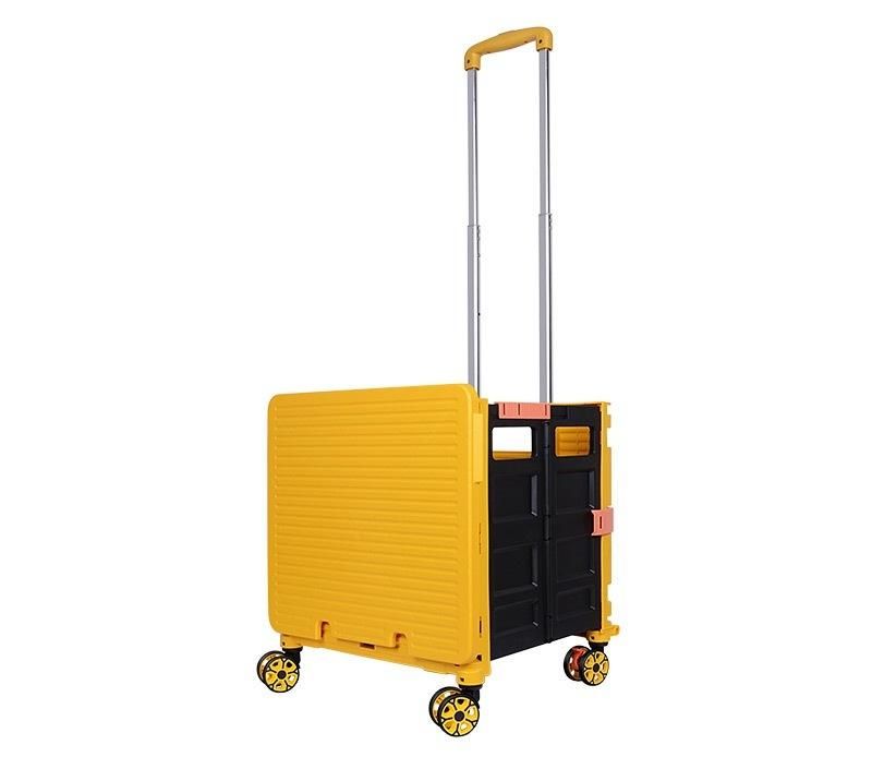 Four Rolling Wheels Plastic Basket Portable Shopping Folding Trolley Cart