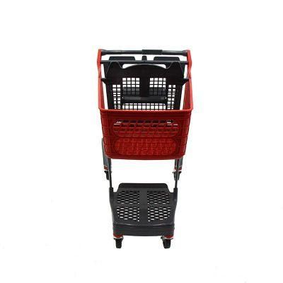 2021 New Design Supermarket Plastic Shopping Trolley Cart with 4 Wheels