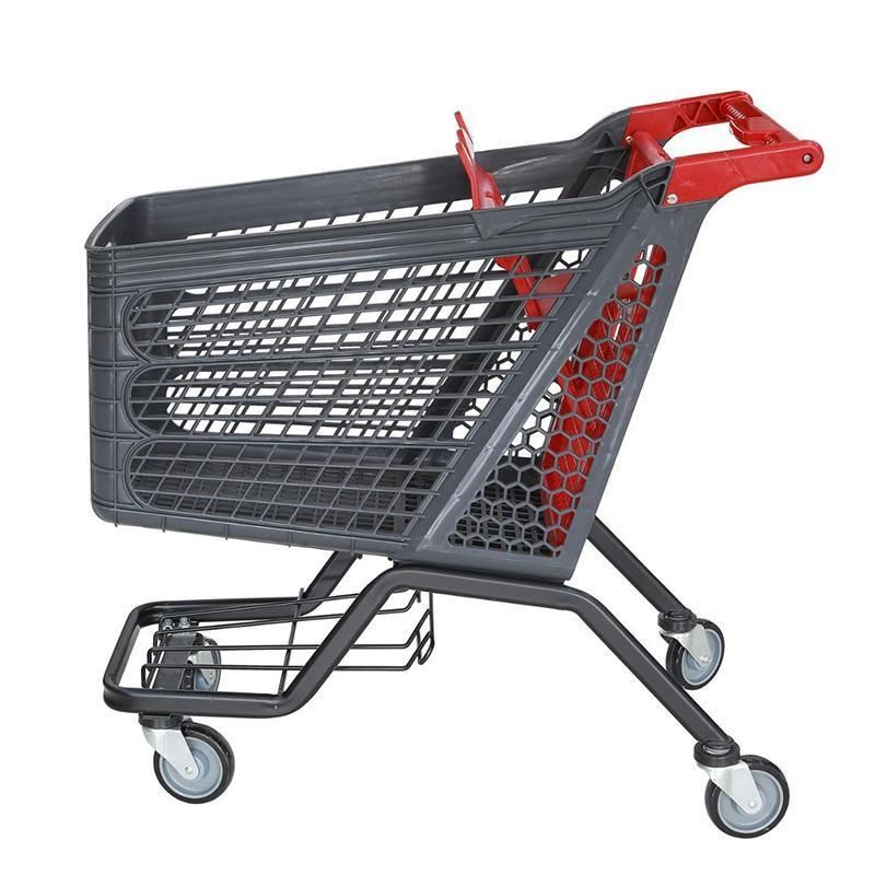 Popular Design 4 Wheels Supermarket Plastic Shopping Trolley Hand Push Cart