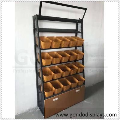 Single Side Gondola Supermarket Store Shelves Metal Supermarket Display Rack with Wooden Drawer