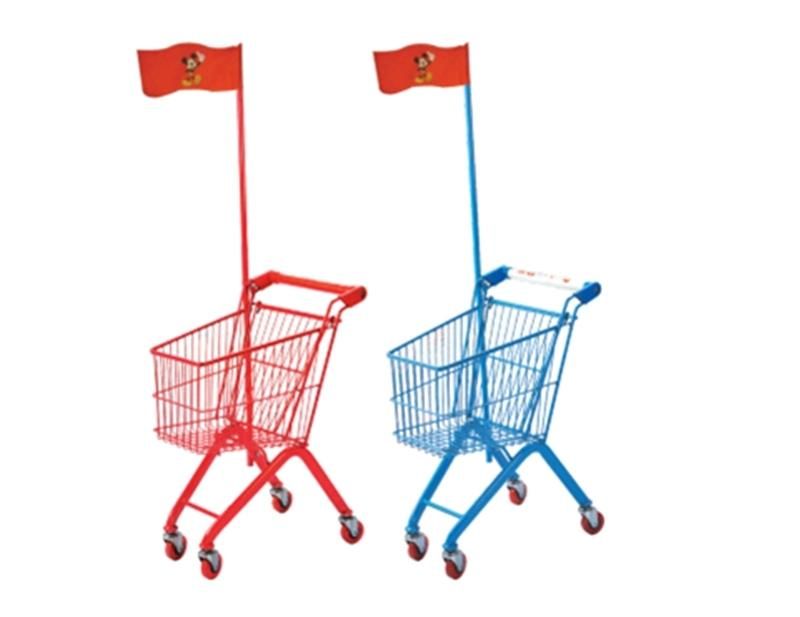 Cheap Supermarket Grocery Retail Store Stroller Trolley with Small Flag