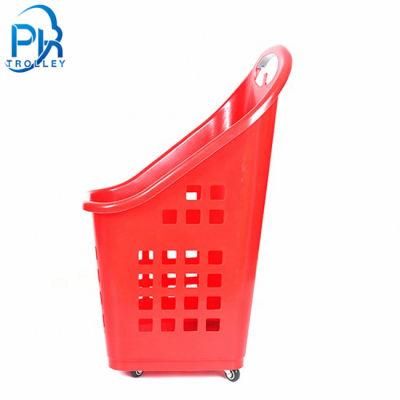 Red/Blue Supermarket Shopping Plastic Basket with Wheels
