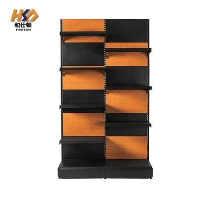 Factory Supplier Wood Grain Steel Rack Supermarket Shelf Detachable Gondola
