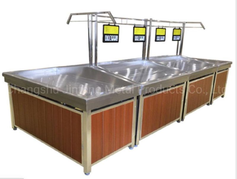 Customized Supermarket Display Rack with Wood for Vegetable and Fruit