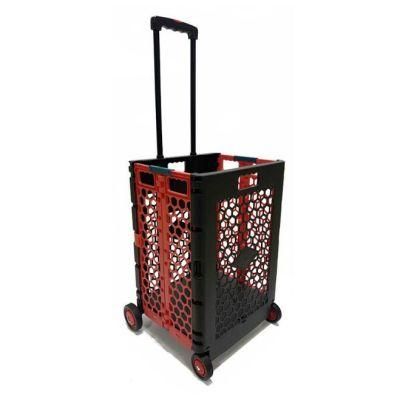 Factory Folding Shopping Pull Cart Plastic Grid Foldable Trolley with Wheels