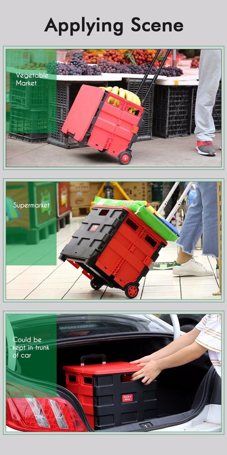 Collapsible Wheeled Crate Plastic Shopping Cart Box