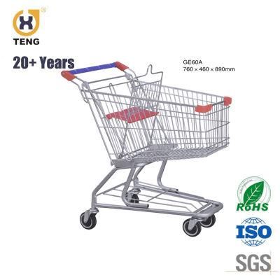 Ge60A Small Capacity 60L Metal Zinc Plated and Powder Coated Germany Style Supermarket Shopping Trolley