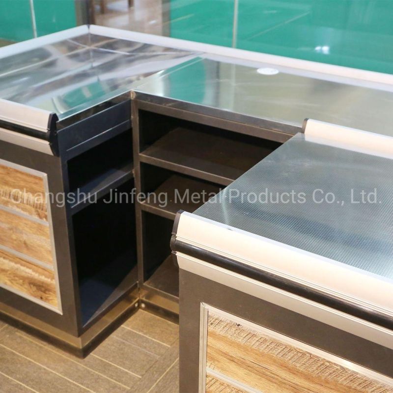 Design Supermarket Convenience Store Metal Cashier Desk with Wood