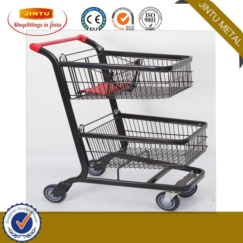 130L European Style Supermarket Plastic Shopping Trolley with Chrome Plating Metal Frame