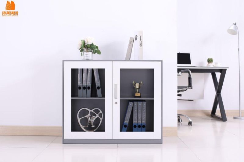 Modern Document Storage Cabinet Short Filing Cabinet with 2 Swing Glass Door
