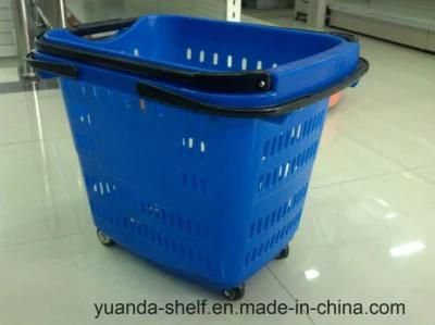 Portable Large Capacity Plastic Supermarket Shopping Basket with 4 Wheels
