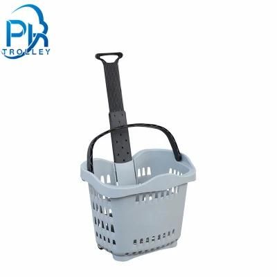 Best Selling 55L Big Size Supermarket Rolling Plastic Trolley Basket