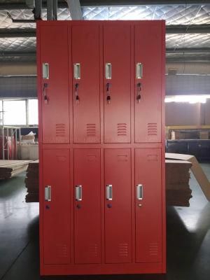 Kncok Down Metal Red 8 Compartment Door Garment Tier Locker for Employees/Staffs at Dressing Room