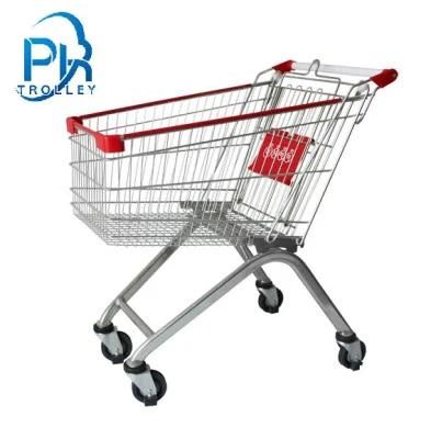 European Style Supermarket Wire Shopping Trolley Cart with Plastic Cover