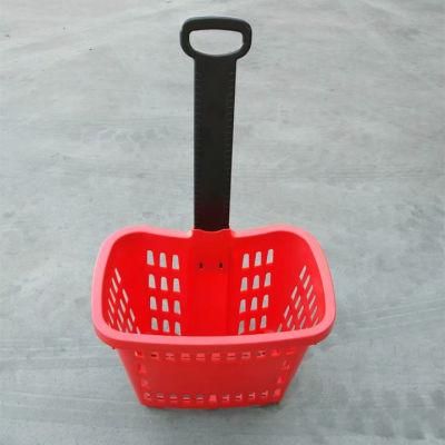 Luxury Two Wheeled Basket for Supermarket, Pull Rod Shopping Basket with Two Wheels