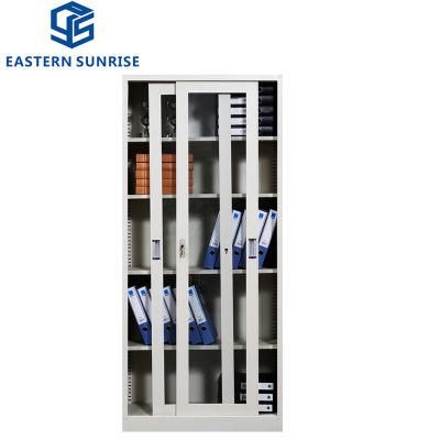 Glass Sliding Door Cabinet Book Showcase with Five Adjustable Shelf