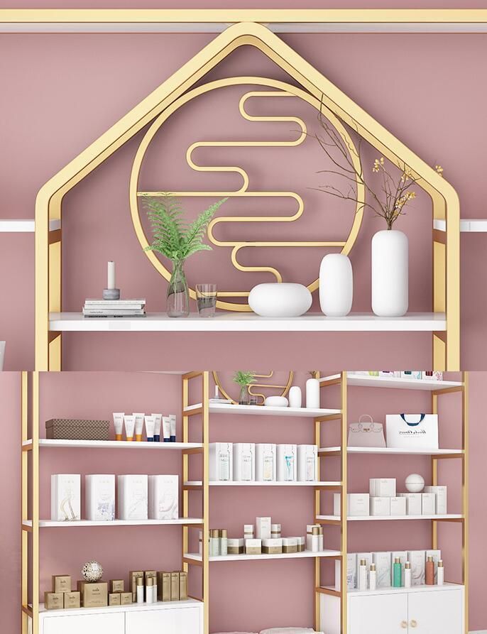 Shopping Mall Wood and Acrylic Wall Unit Cabinet Store Furniture Makeup Mac Cosmetic Cabinet Display Stand