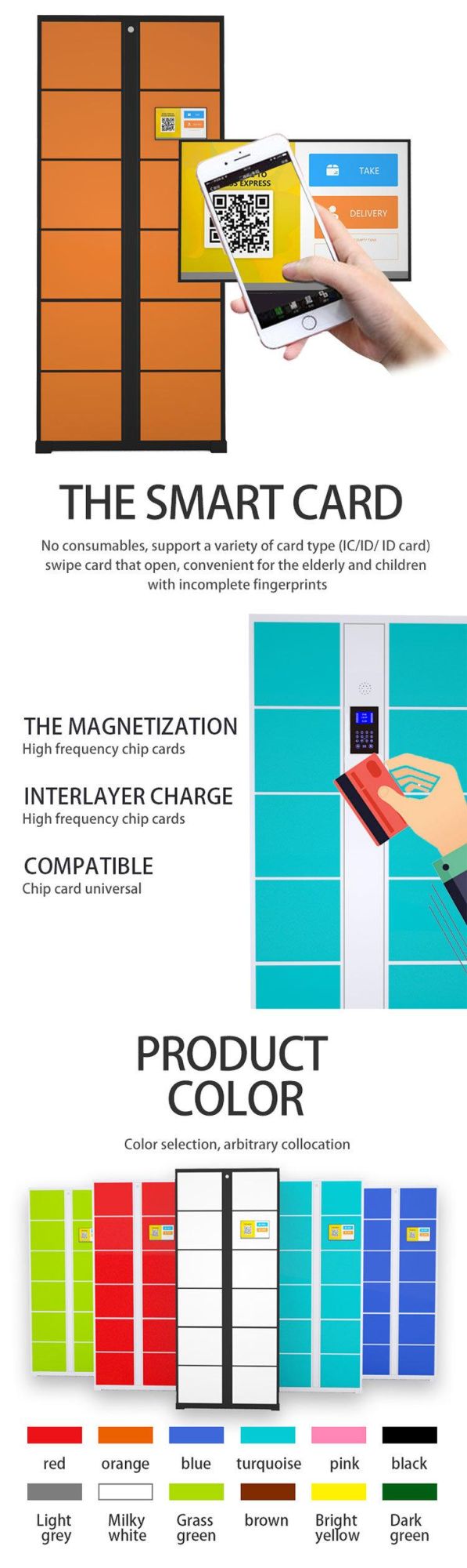 Steel Digital Code IC Card Fingerprint Package Storage Locker