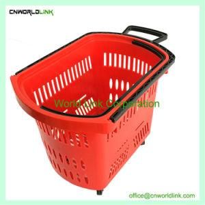 45L Plastic Supermarket Stacking Basket with Wheels