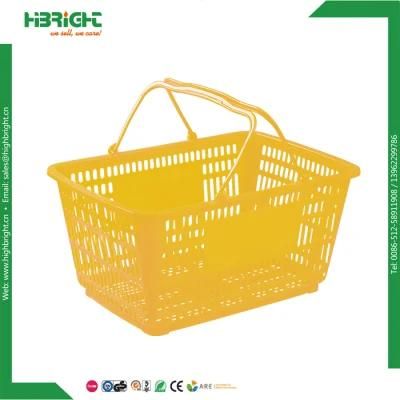 Supermarket Heavy-Duty Grocery Store Plastic Shopping Basket with Handles