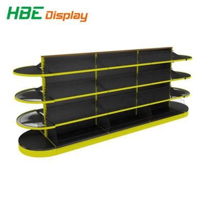Hypermarket Metal Curved End Gondola Shelf Rack for Retail Store