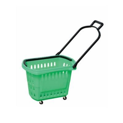 Supermarket Plastic Roll Shopping Basket with 4 Wheels