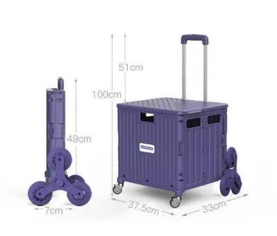 China Multi Colors Plastic Folding Grocery Cart Portable Trolley with Stair Climbing Wheels