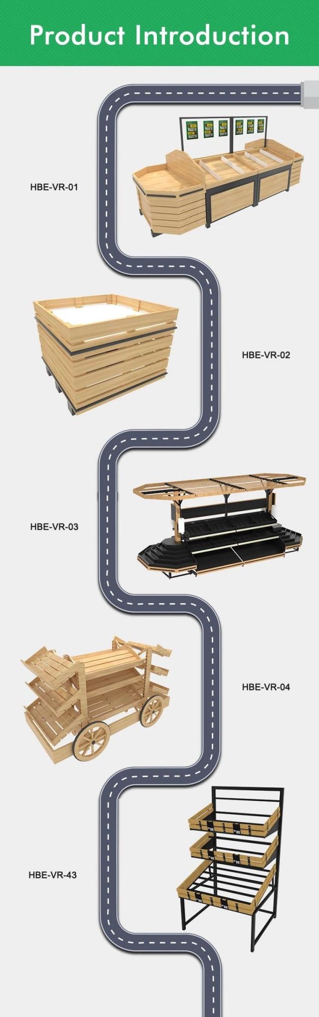 Wooden Fruits and Vegetables Display Rack for Supermarket