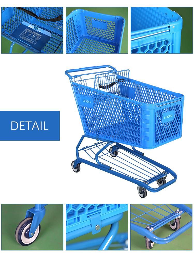 180L 2 Tiers Plastic Metal Shopping Trolley Cart