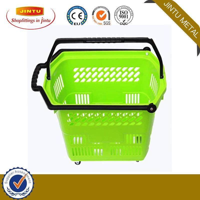 High Quality 45L Plastic Roll Shopping Basket Trolley