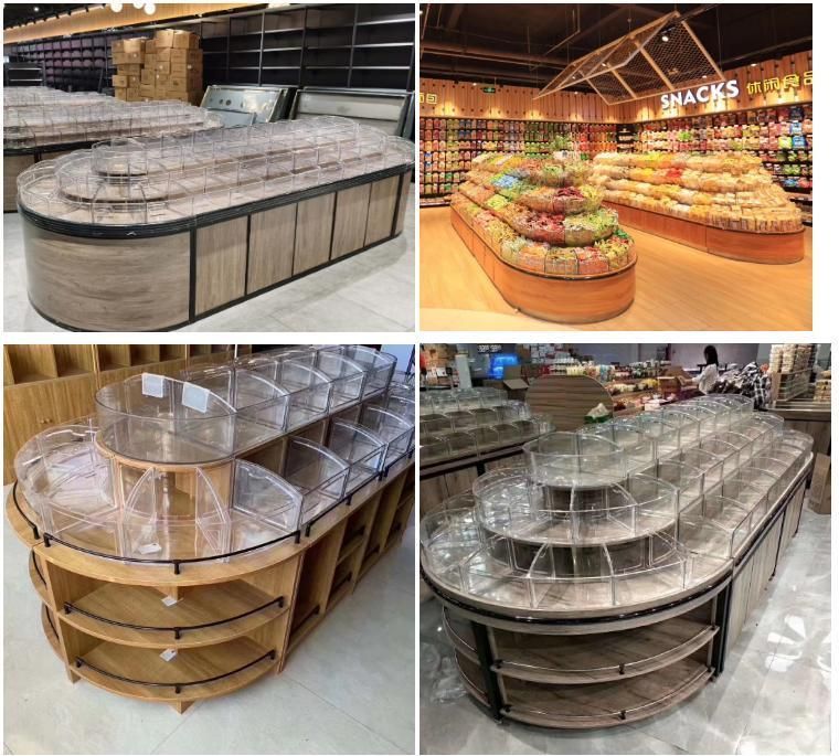 Hot Sale Supermarket Display Shelf Wooden Metal Display Rack Round Candy Shelves Display Stable for Retail