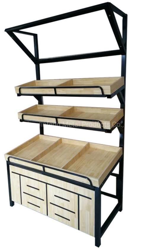 Supermarket Vegetable Shelf Wooden and Metal Display Shelves