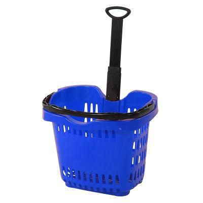 Grocery Plastic Shopping Basket with Two Wheels Yd-B13