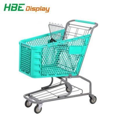 120L 2 Tiers Plastic Metal Shopping Trolley Cart