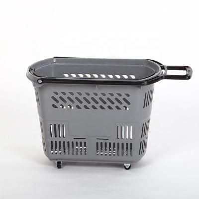 Hot Selling Plastic Supermarket Single Handle Roll Shopping Trolley Basket