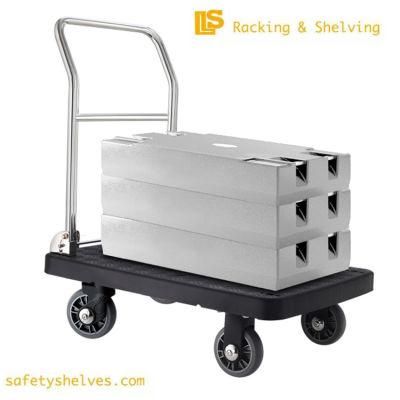 Hand Cart Heavy Duty Platform Wheelbarrow Foldable Pushcart Industrial 4wheels Stainless Steel Trolley