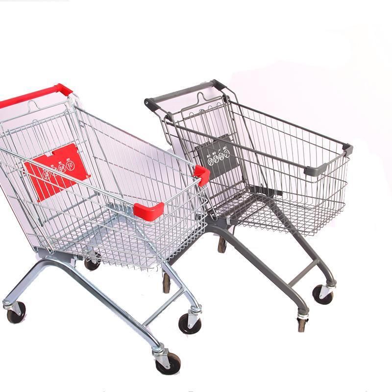 Supermarket Metal Shopping Trolley Store Shopping Cart with Four Wheels
