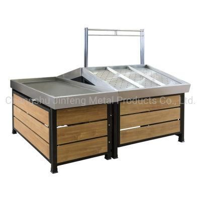 Supermarket Wooden and Metal Display Shelves Fruits and Vegetables Display Stand