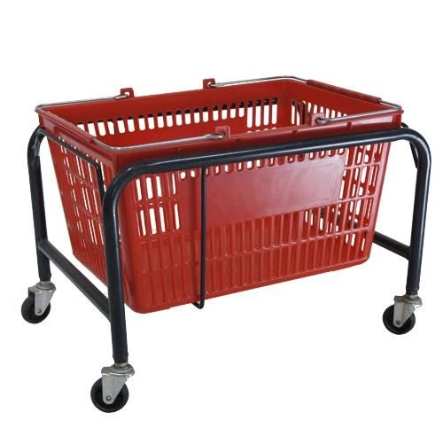 Basket Stacking Trolley Metal Shopping Basket Holder Stand Basket Rack with Wheels