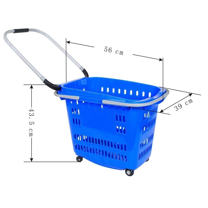 40L Durable Plastic Basket with Handles with 4 Wheels