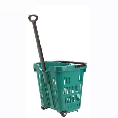 Hot Selling Store Equipment Plastic Shopping Basket with Wheels