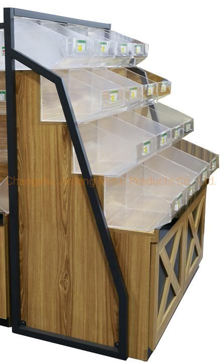 Supermarket Wooden Shelves for Bulk Food Bin Wooden Display Rack
