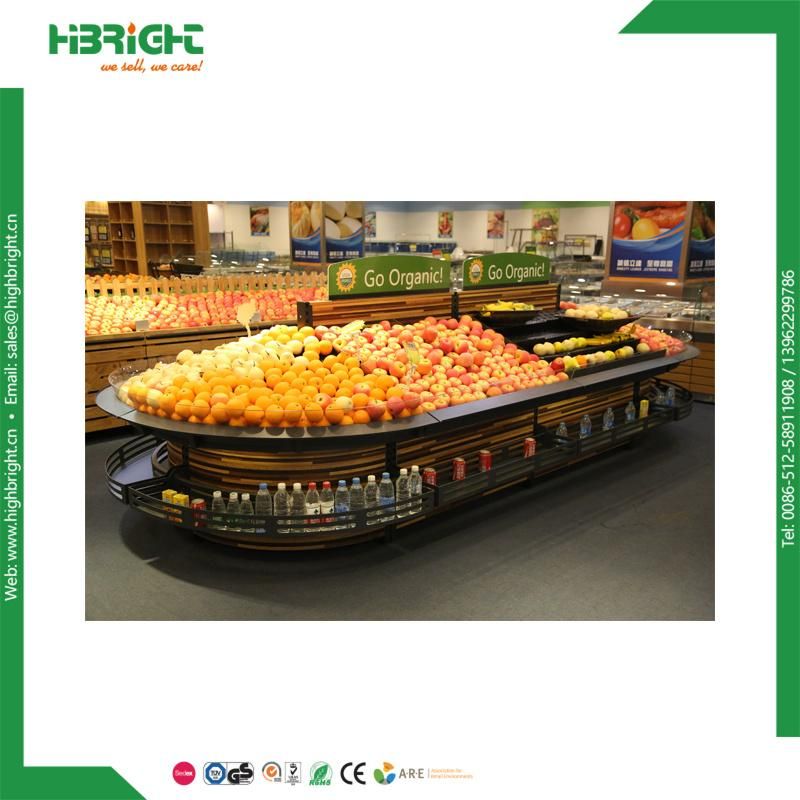 2020 New Fashionable Qualified Supermarket Fruit and Vegetable Wooden Display Rack