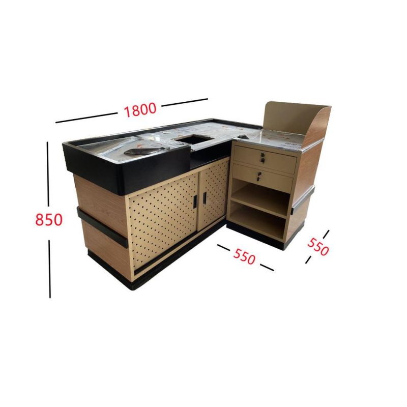 Shop Cash Counter Table Design for Supermarket Checkout Counter Steel Stainless Wood